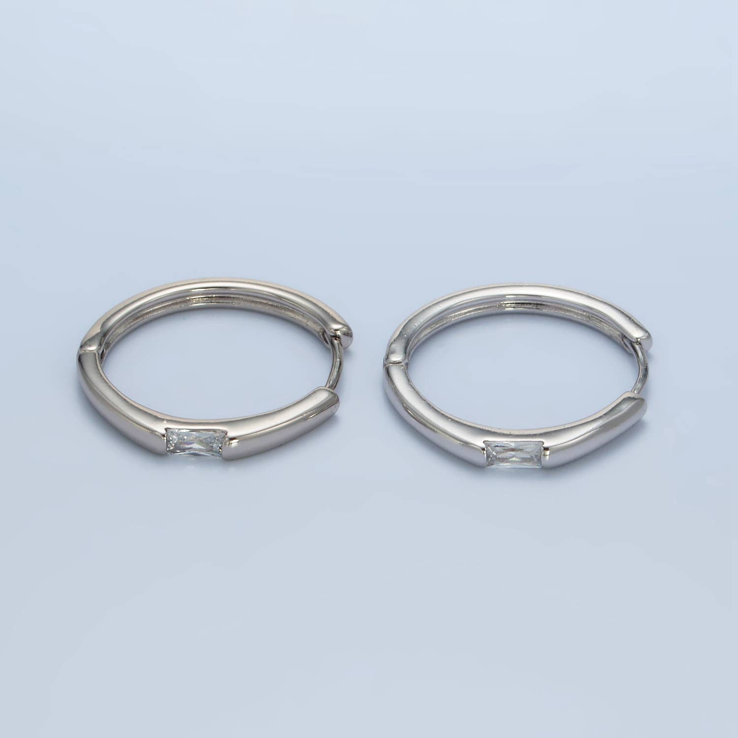Silver 25mm CZ Baguette Hoop Earring | AD-666