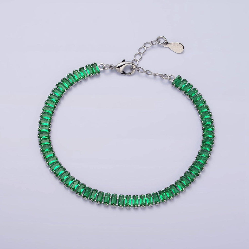 Gold Filled Tennis Bracelet, Baguette Emerald Green, Pink, Clear Pave CZ Bracelet for WA1764 WA1765 WA1766
