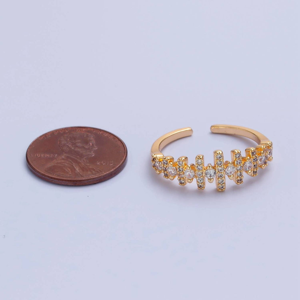 Minimalist CZ Crystal Fence Gold Adjustable Ring O2239