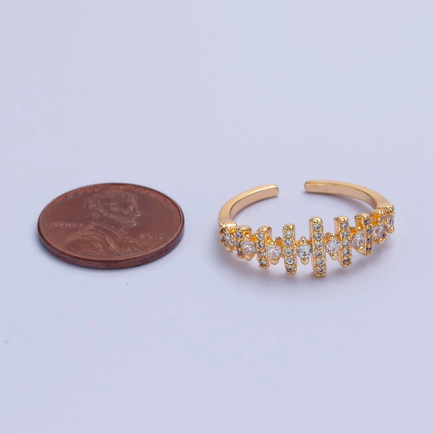 Minimalist CZ Crystal Fence Gold Adjustable Ring O2239