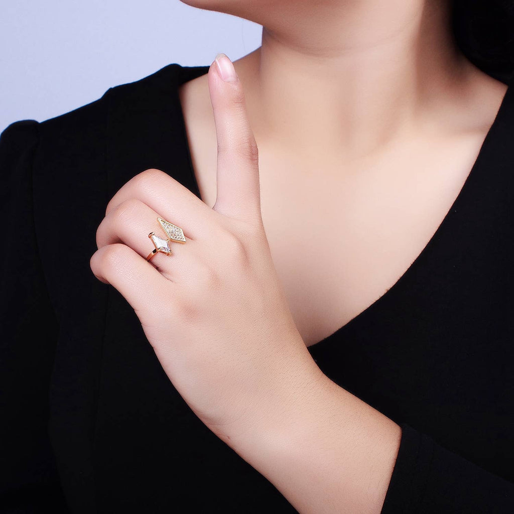 Micro Paved Unique Marquise Adjustable Gold/Silver Open Ring