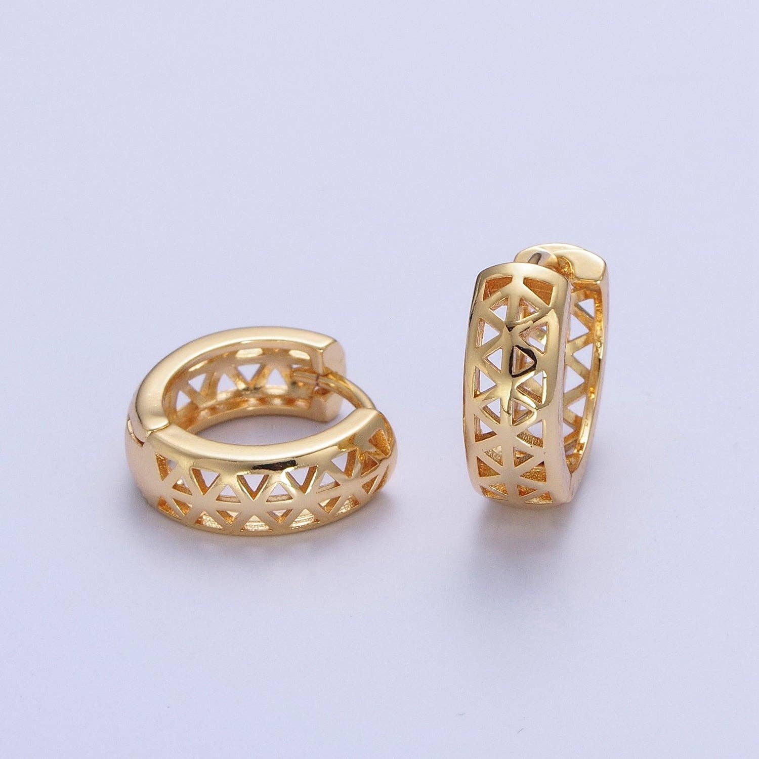 24K Gold Filled Triangle Filigree Huggie Hoop Earrings in Gold & Silver | T040 Y269