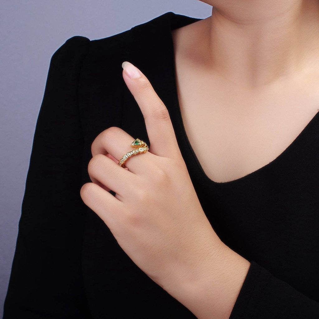 14K Gold Filled Green Micro Paved CZ Snake Serpent Animal Wrap Ring | O1168
