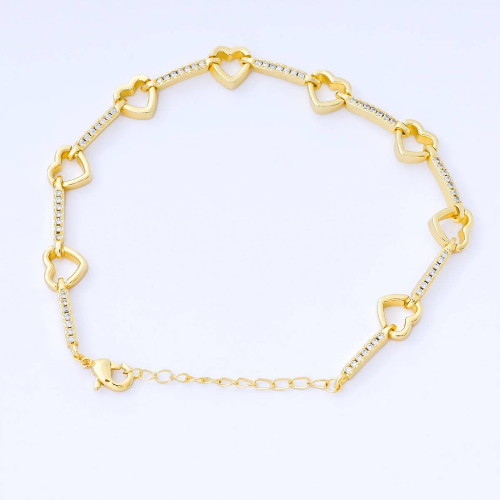 24K Gold Filled Gold Heart Link Bracelet Dainty Chain Bracelet WA-1670