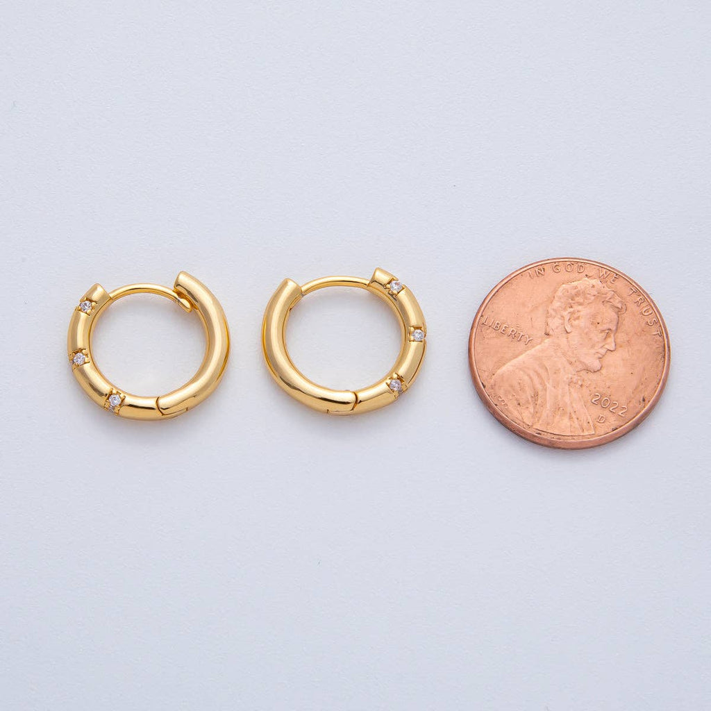 18K Gold Filled 16mm Simple Dotted Hinged Hoops Earrings | AD1612