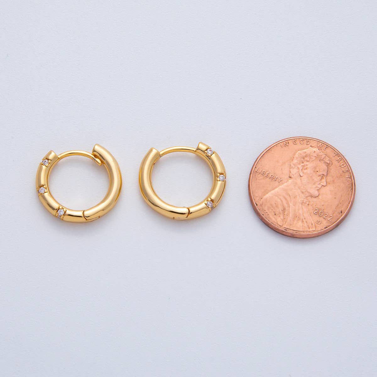 18K Gold Filled 16mm Simple Dotted Hinged Hoops Earrings | AD1612
