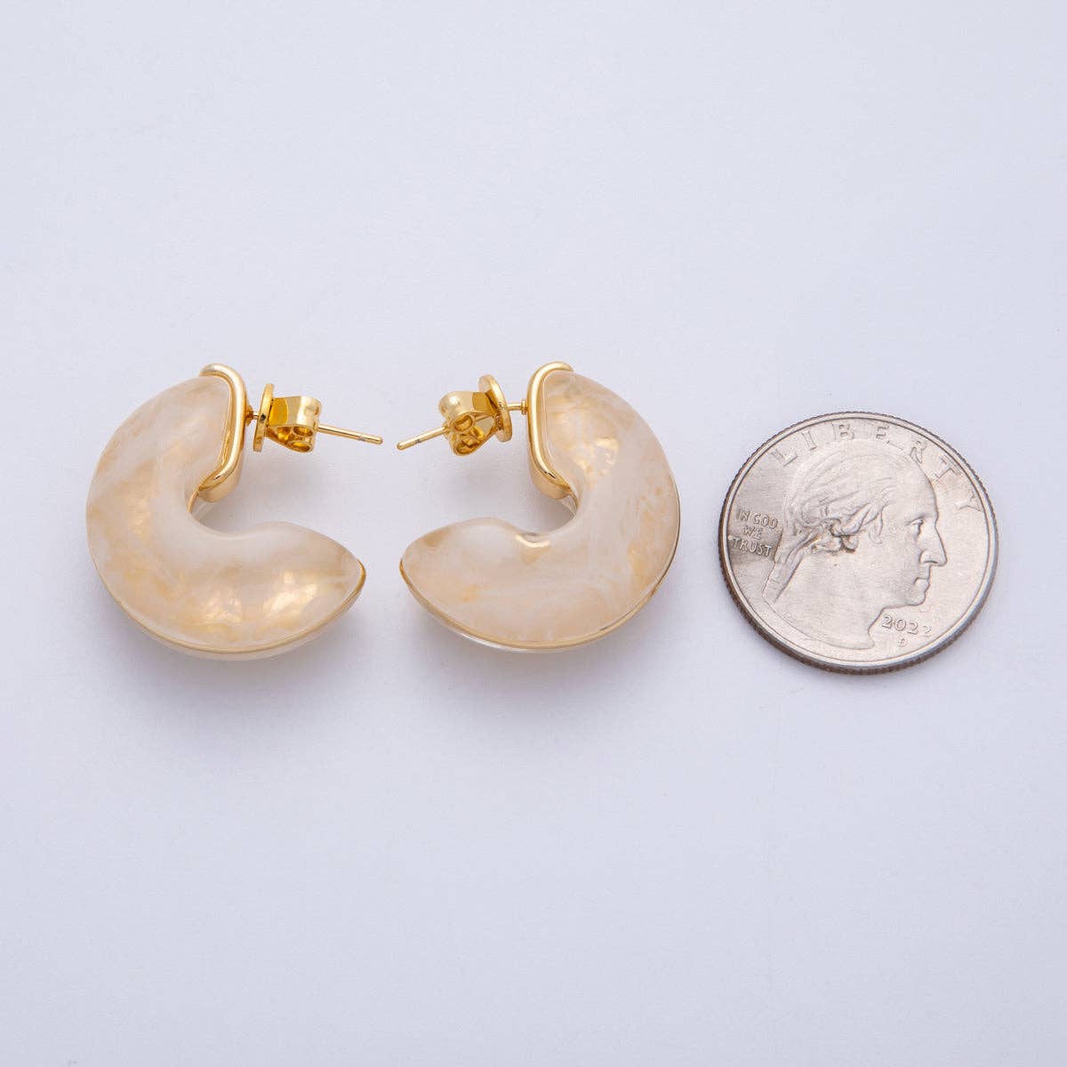 18K Gold Filled 25mm White, Blue, Black, Red, Beige, Brown Resin Chubby C-Shaped Hoop Earrings | Earrings-00154 ~ Earrings-00159