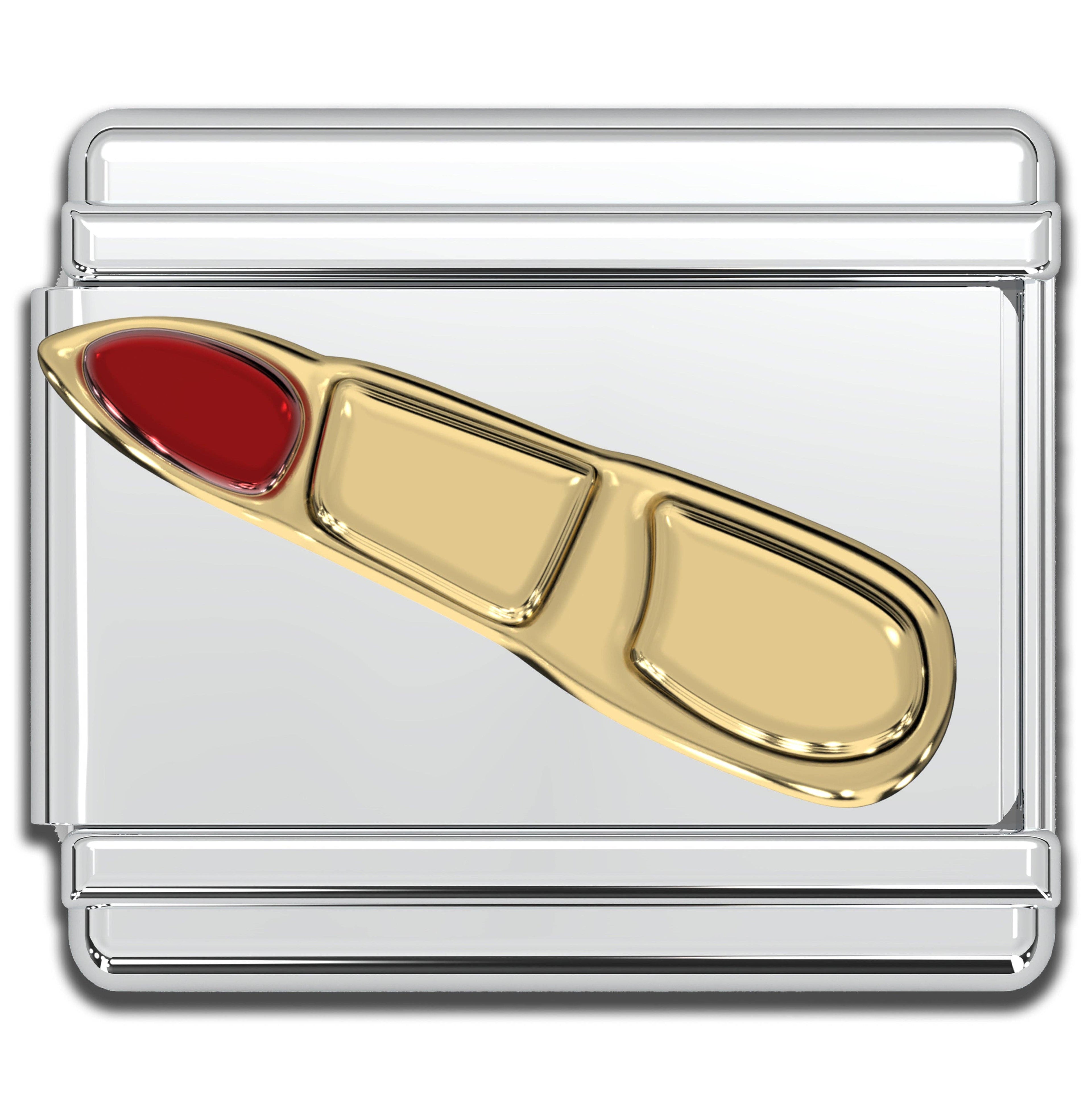 Italian Bracelet Charm - Gold and Red Lipstick 9mm Links
