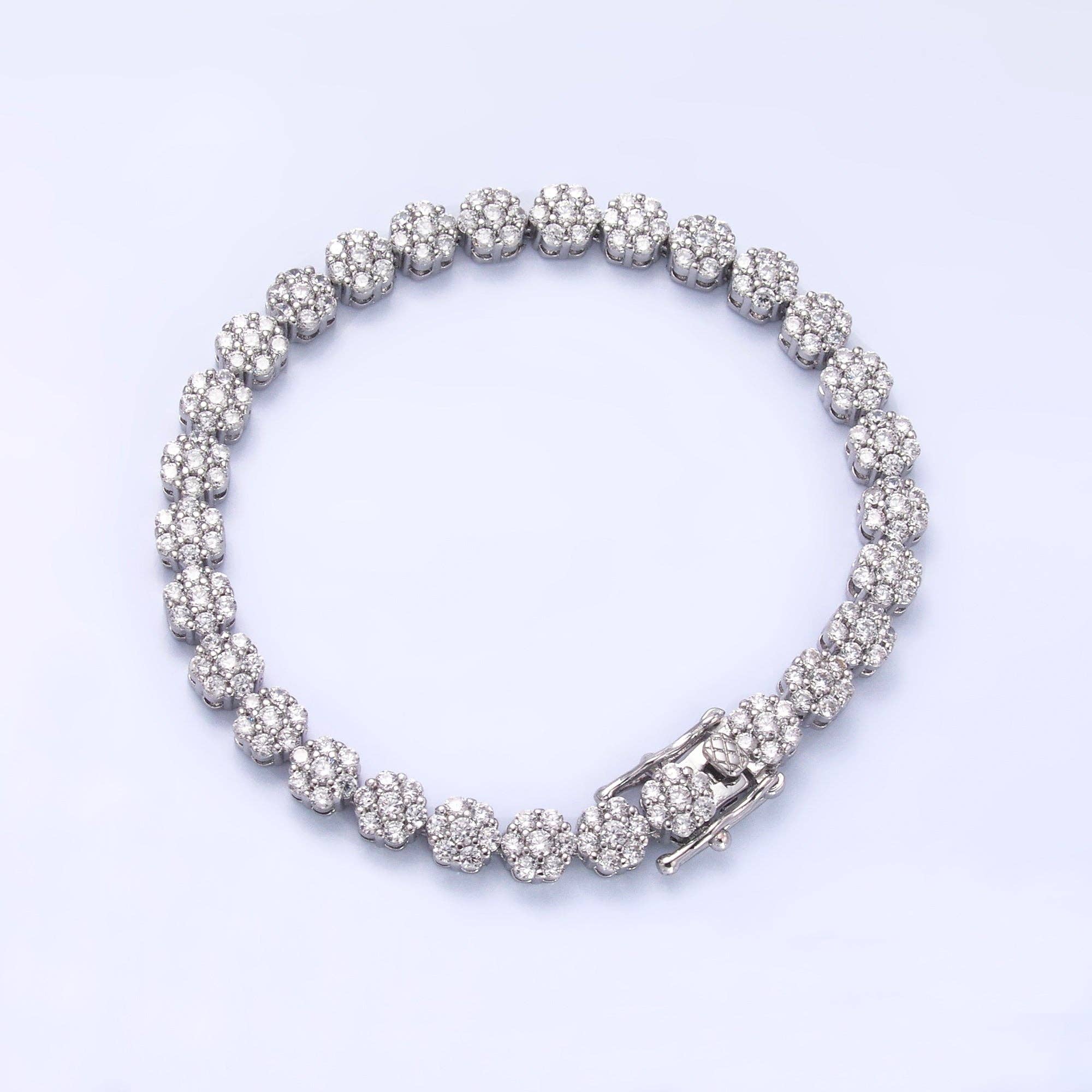 24K Gold Filled Micro Paved CZ Flower Tennis Chain Bracelet in Gold & Silver | WA-3038 WA-3039