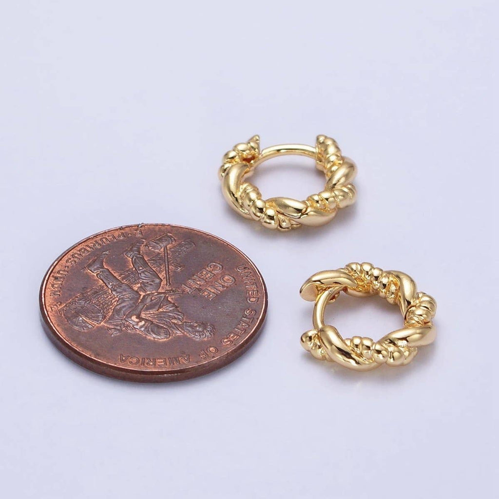 Gold, Silver Twisted Rope Croissant 12mm Huggie Hoop Earrings | AB551 AB552