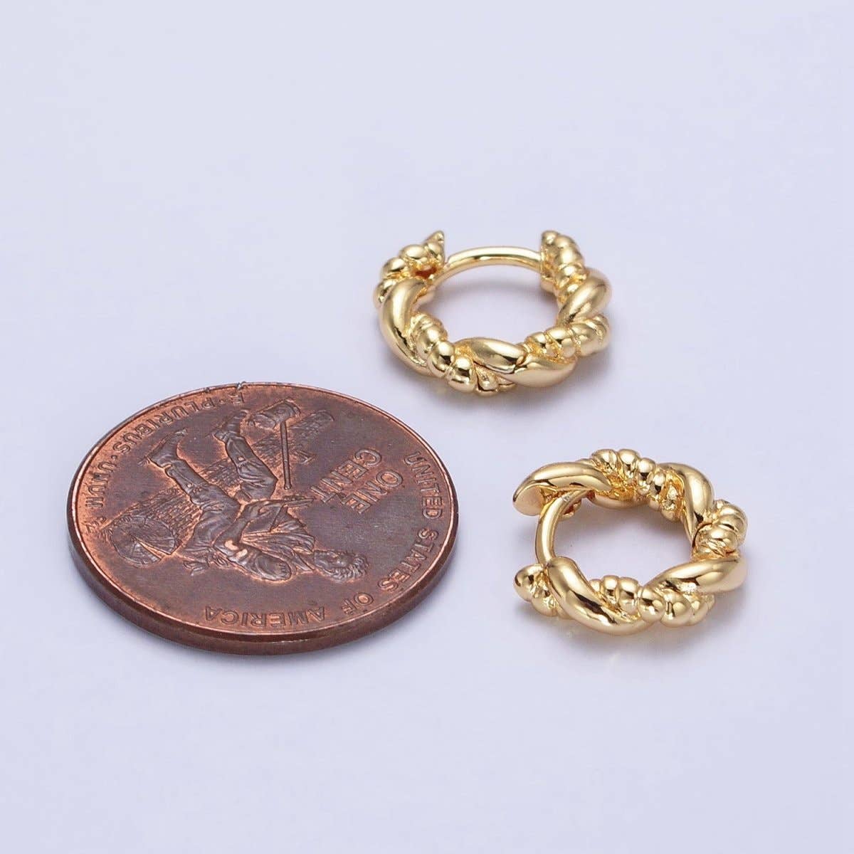 Gold, Silver Twisted Rope Croissant 12mm Huggie Hoop Earrings | AB551 AB552