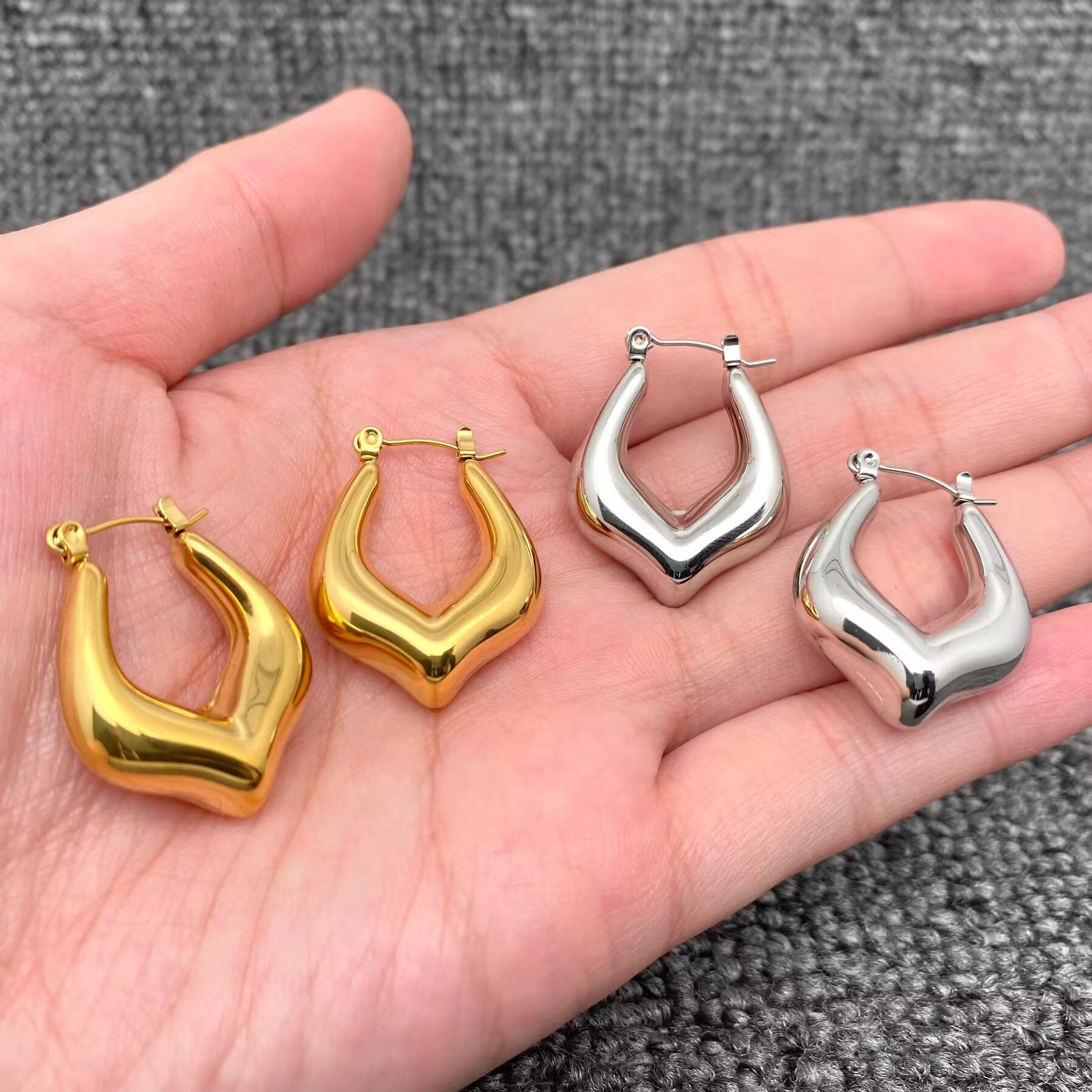18K Gold Plated S.Steel Glossy Geometric Hoop Earring  - FGS