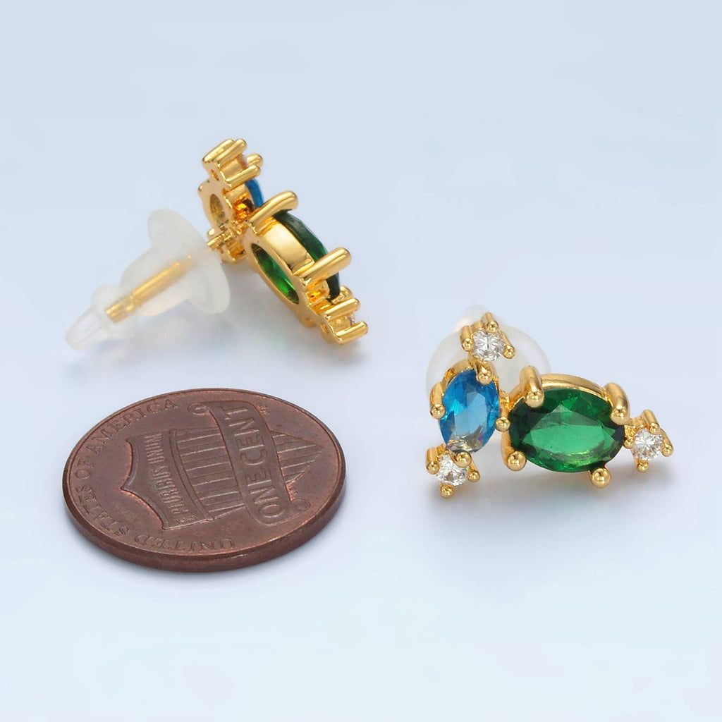 24K Gold Filled Blue/Green Geometric Stud Earring | T-298