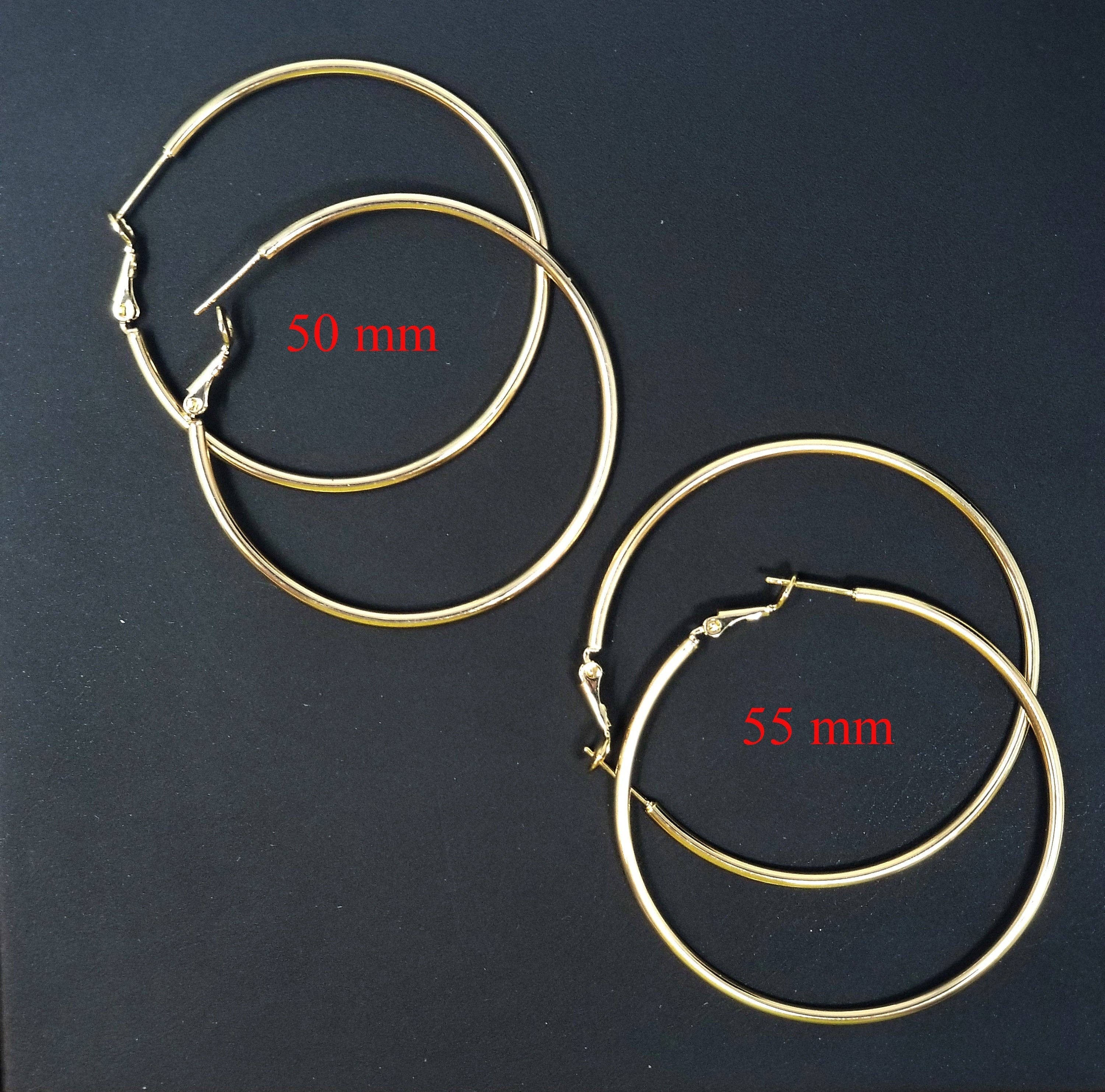 50mm 55mm Gold filled Hoops Earrings w/Clutch, 14k Gold-Filled Findings 1 Pair 1mm Gold Filled Hoops, Hoop Earrings