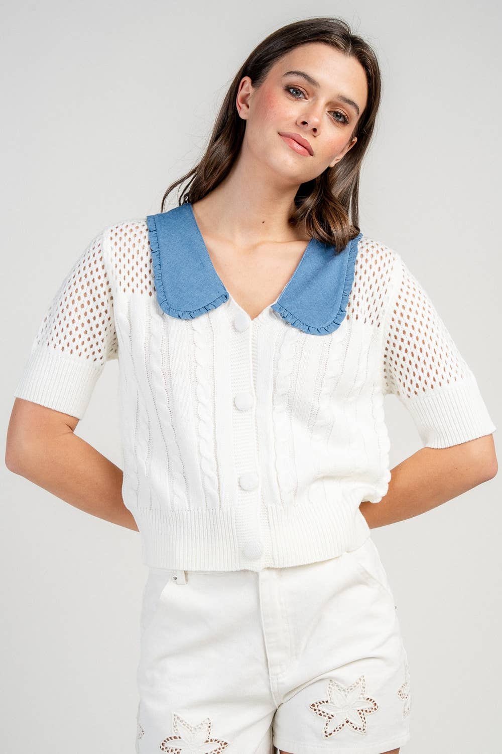 APRIL SWEATER TOP W/ DENIM