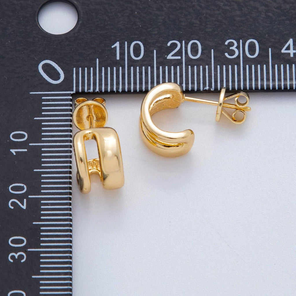 18K Gold Filled Double Band Claw C-Shaped Hoop Earrings | AI368