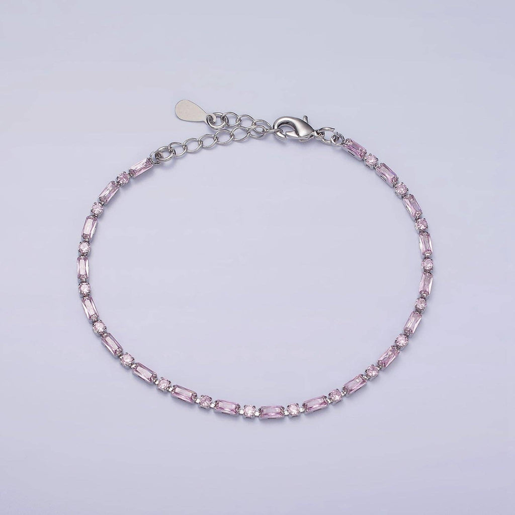Gold Filled Tennis Bracelet W. Baguette Round Colorful CZ