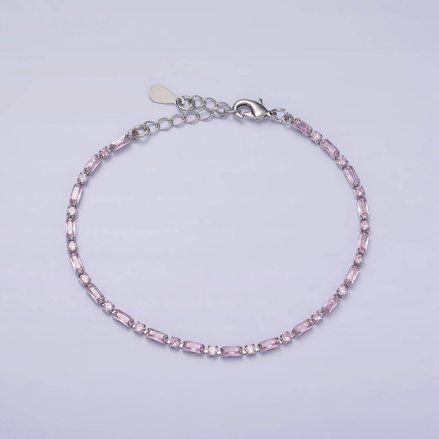 Gold Filled Tennis Bracelet W. Baguette Round Colorful CZ