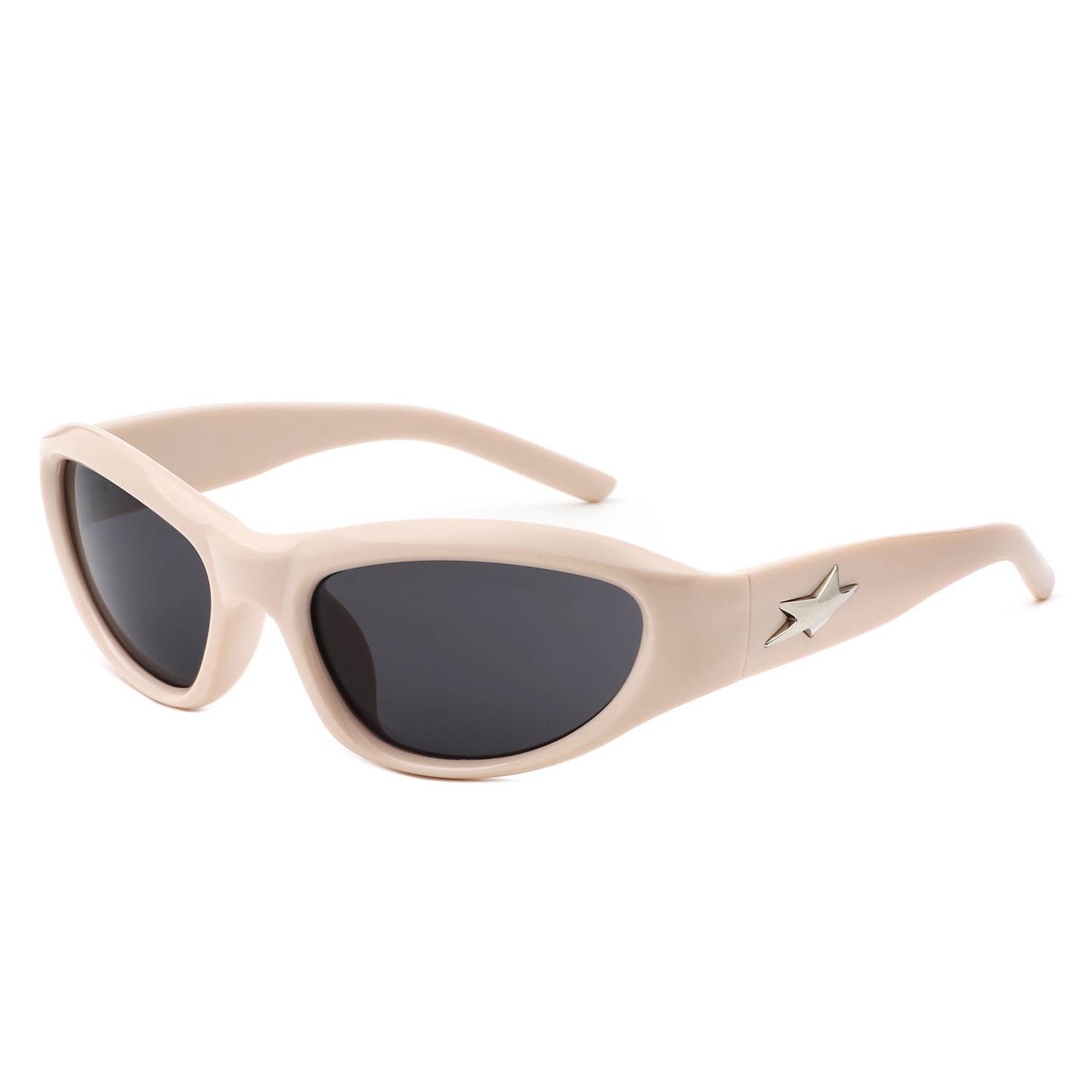 Y2K Slim Oval Unisex Wraparound Sunglasses with Star Temple