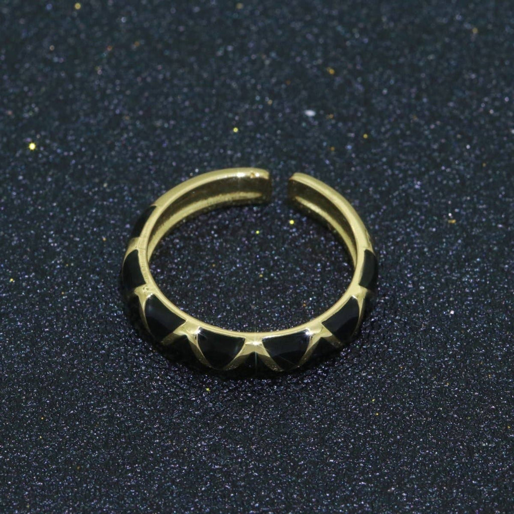 Dainty Gold Stackable Enamel Ring Bohemian Colorful Rainbow Band Open Adjustable S-120 ~ S-129