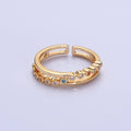 16K Gold Filled Multicolor Round CZ Double Band Ring in Gold