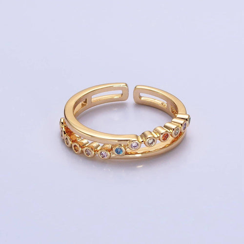 16K Gold Filled Multicolor Round CZ Double Band Ring in Gold