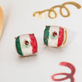 Argentina Flag Printed Faceted Cushion Stud Earrings