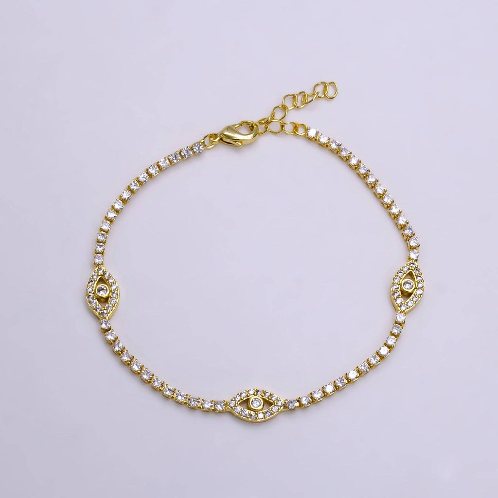 7"Gold Filled Clear CZ Evil Eye Tennis Chain Bracelet