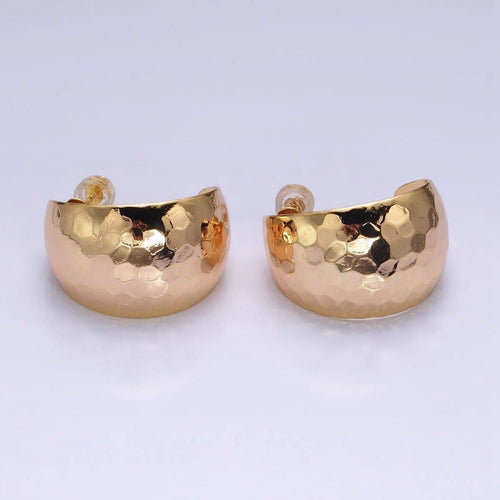 16K Gold Filled 25mm Round Multifaceted Wide Dome C-Shaped Hoop Earrings in Gold & Silver | AE023 AE024