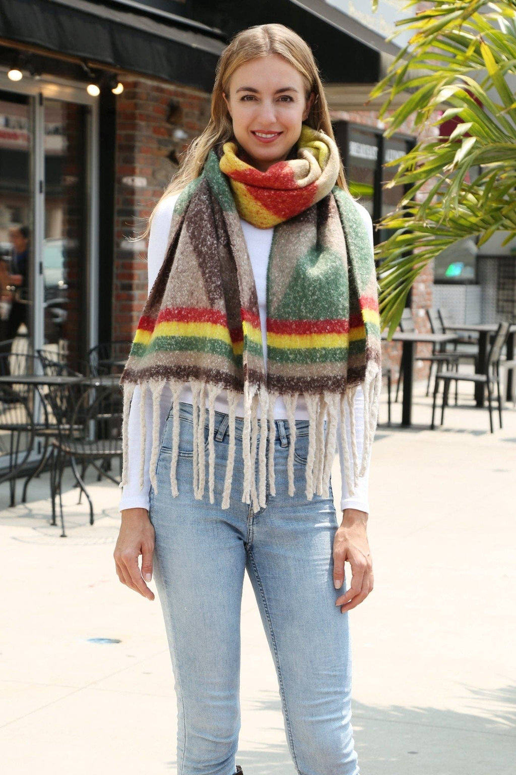 JS2418 Geo Chunky Oblong Scarf with Fringe