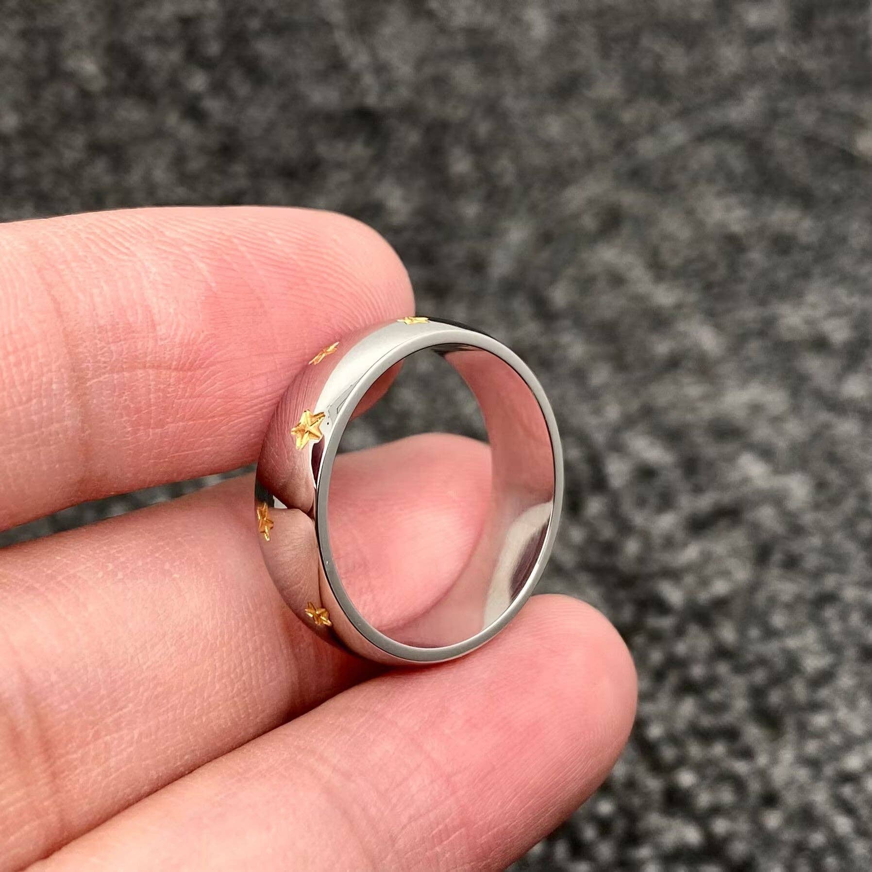 18K Gold Plated Stainless Steel Stars Two Tone Ring - FGS