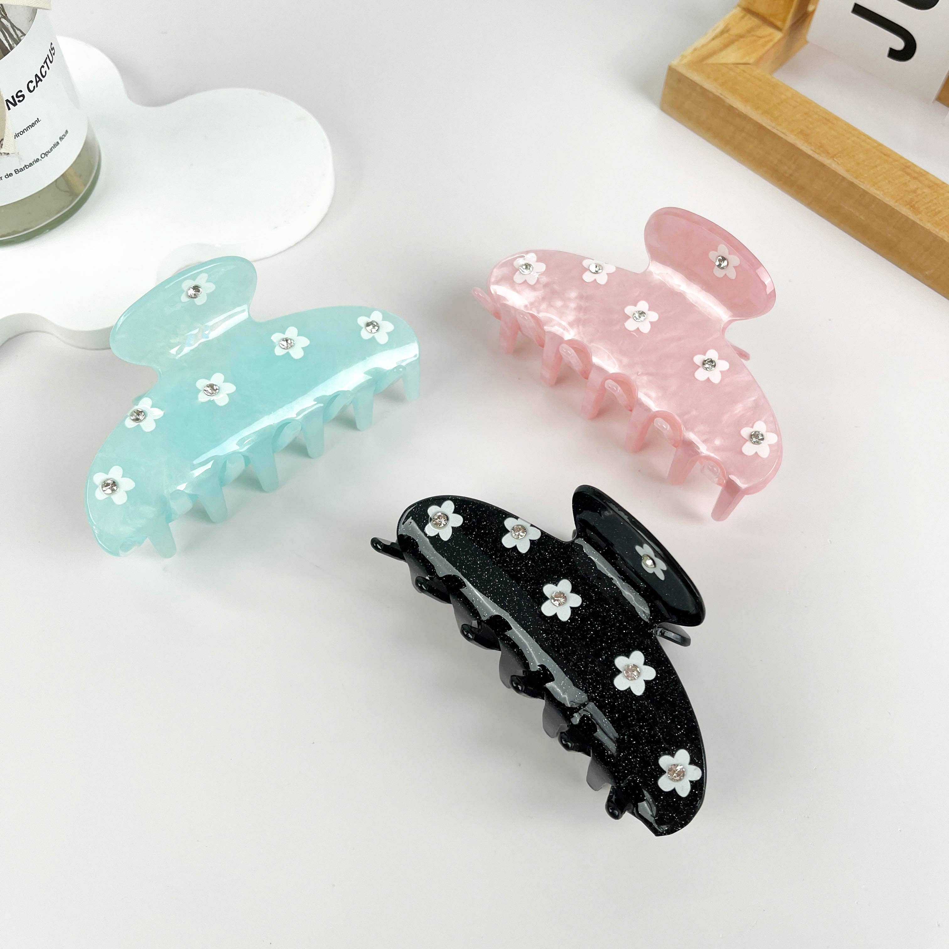 Half Moon Diamond Florals Hair Claw Clip