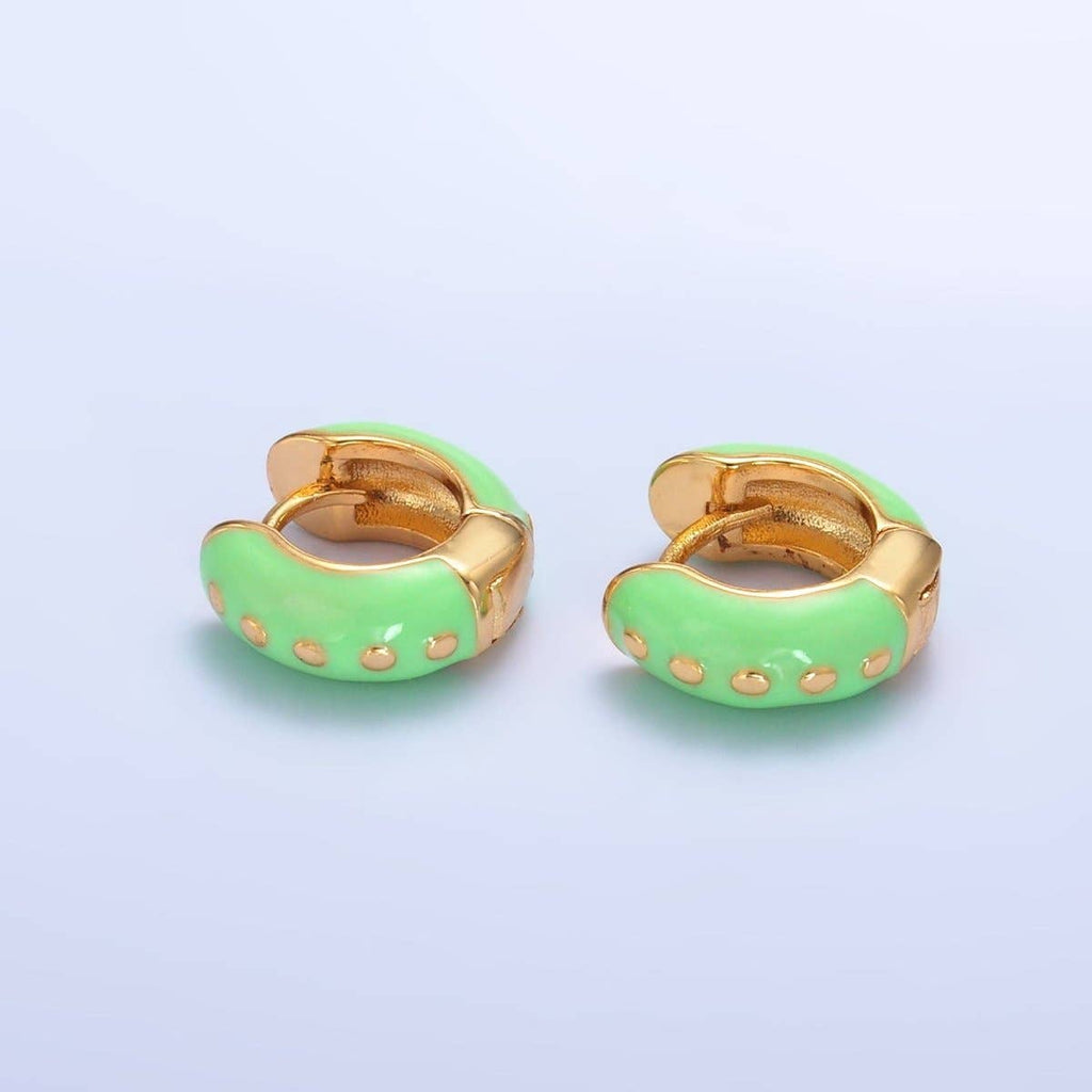 14K Gold Filled Hot Pink, Baby Pink, Black, White, Green Enamel Dotted Cartilage Huggie Earrings | T108 - T111 T188