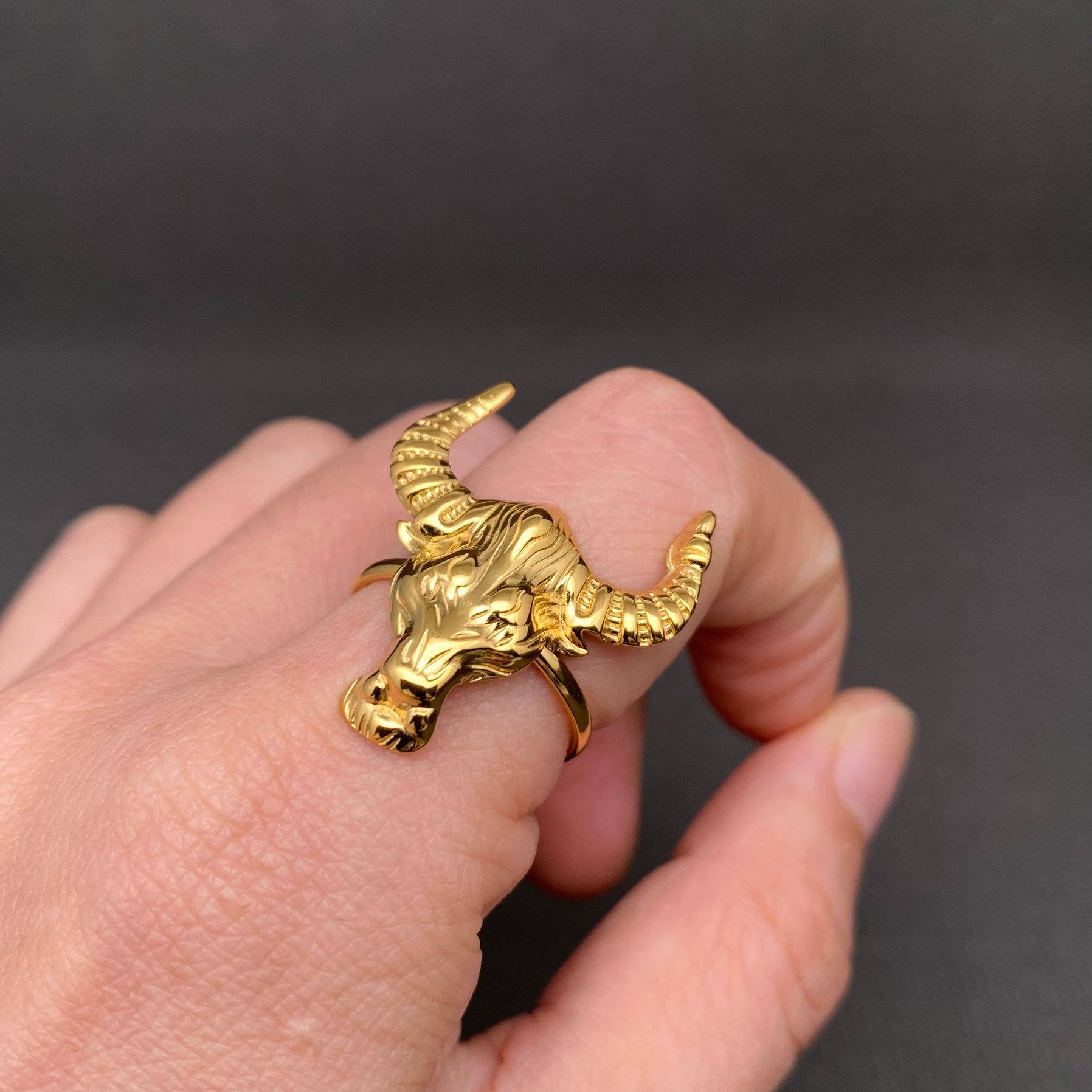 Ox Head 18K Gold Plated Stainless Steel Ring - FGS