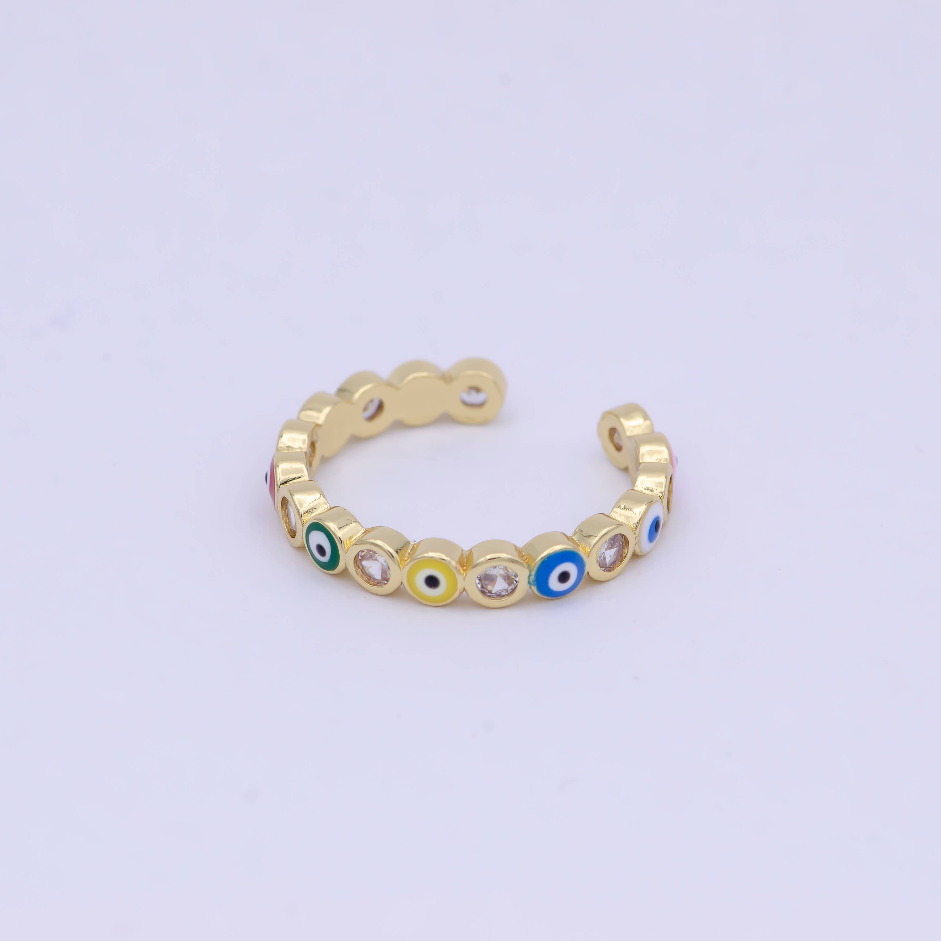 Dainty Red / Blue Gold Filled Evil Eye Ring Open Adjustable