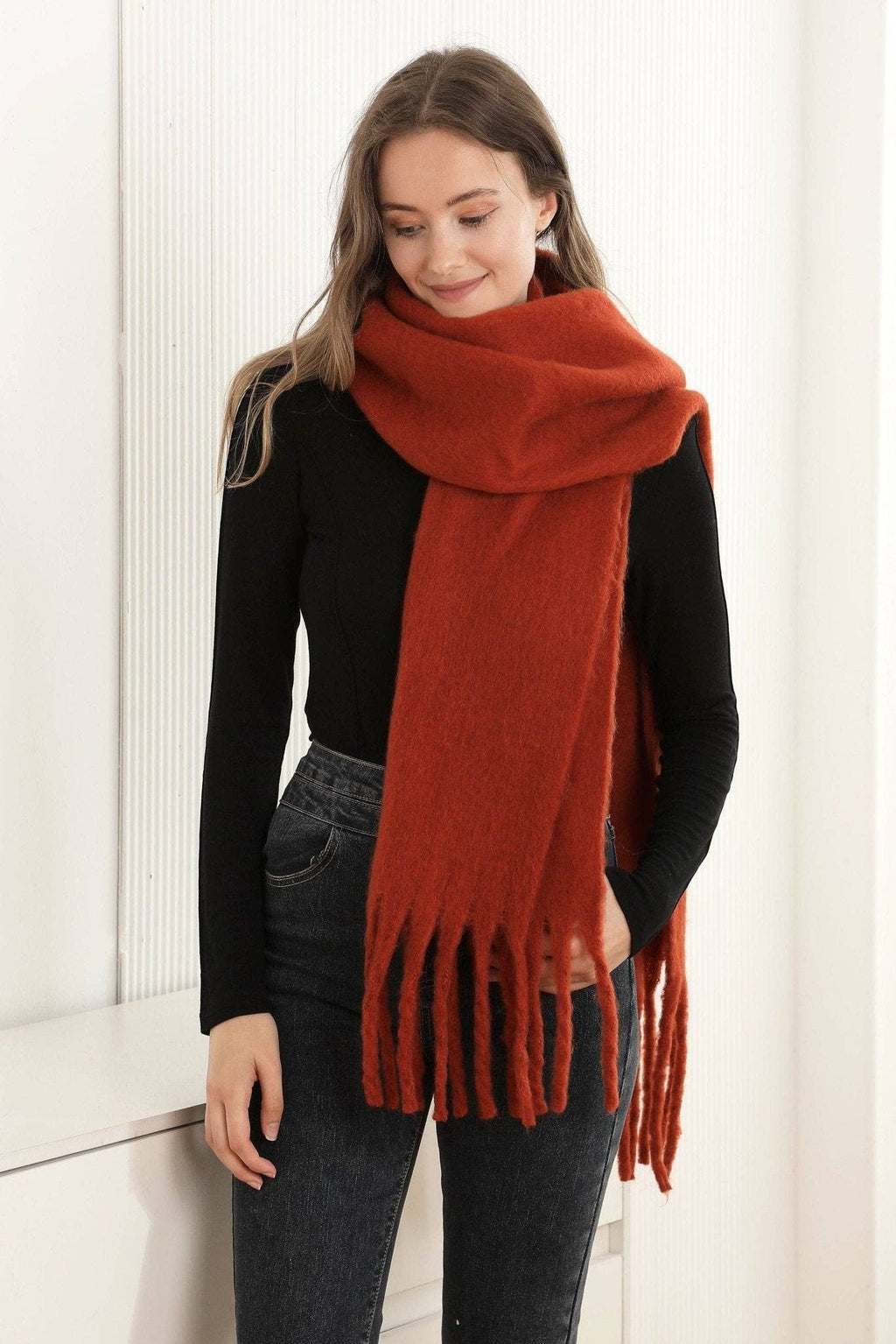 JS2416 Solid color Oblong Scarf with Fringe