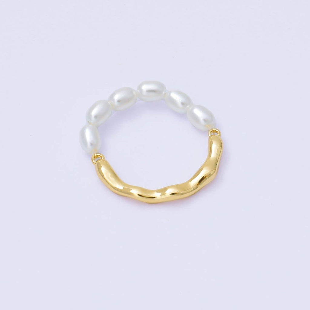 24K Gold Filled Shell Pearl Molten Linear Half Ring | O2007
