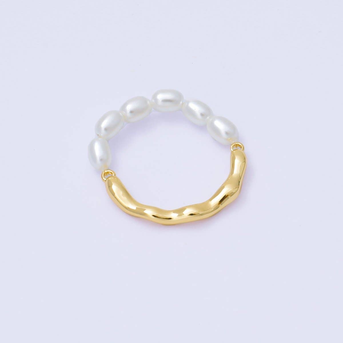 24K Gold Filled Shell Pearl Molten Linear Half Ring | O2007