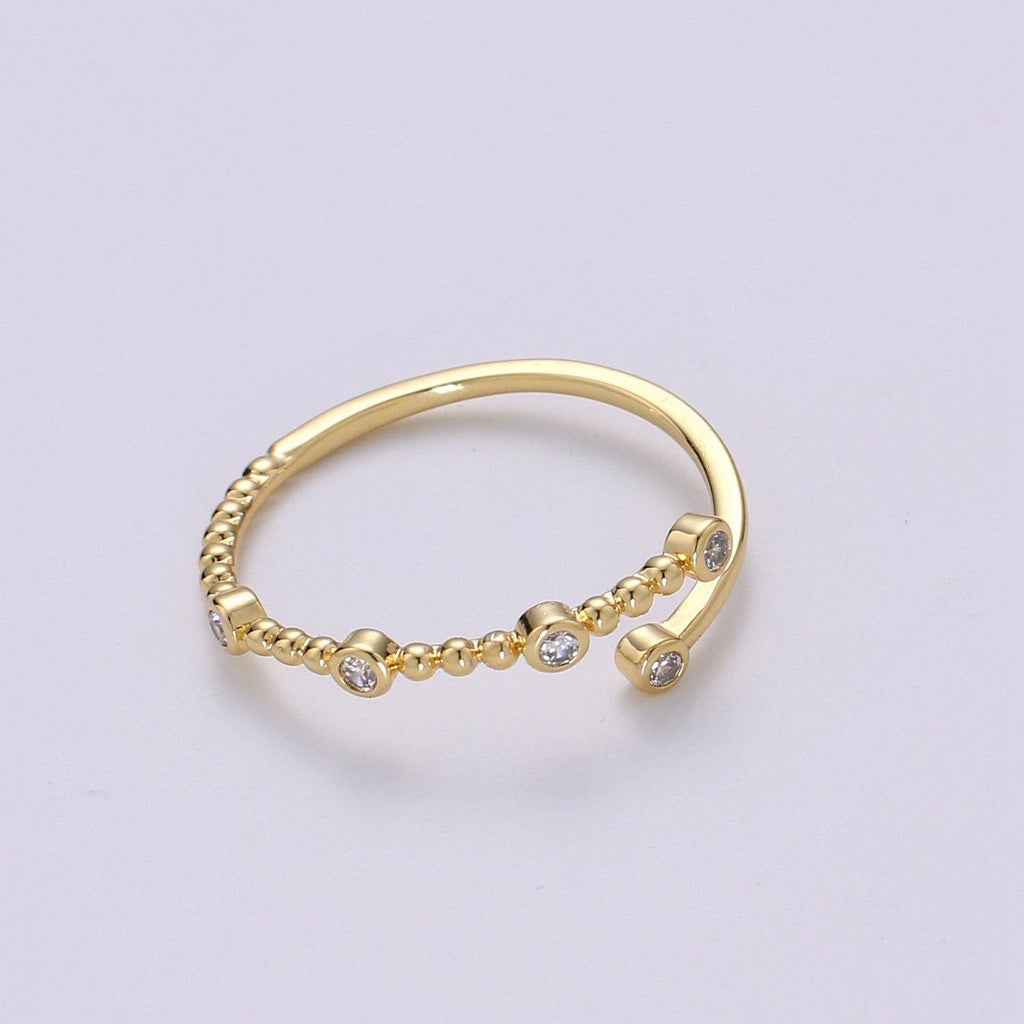 Dainty Cz Circle Bubble Chain Ring Round Open Cuff Ring Open