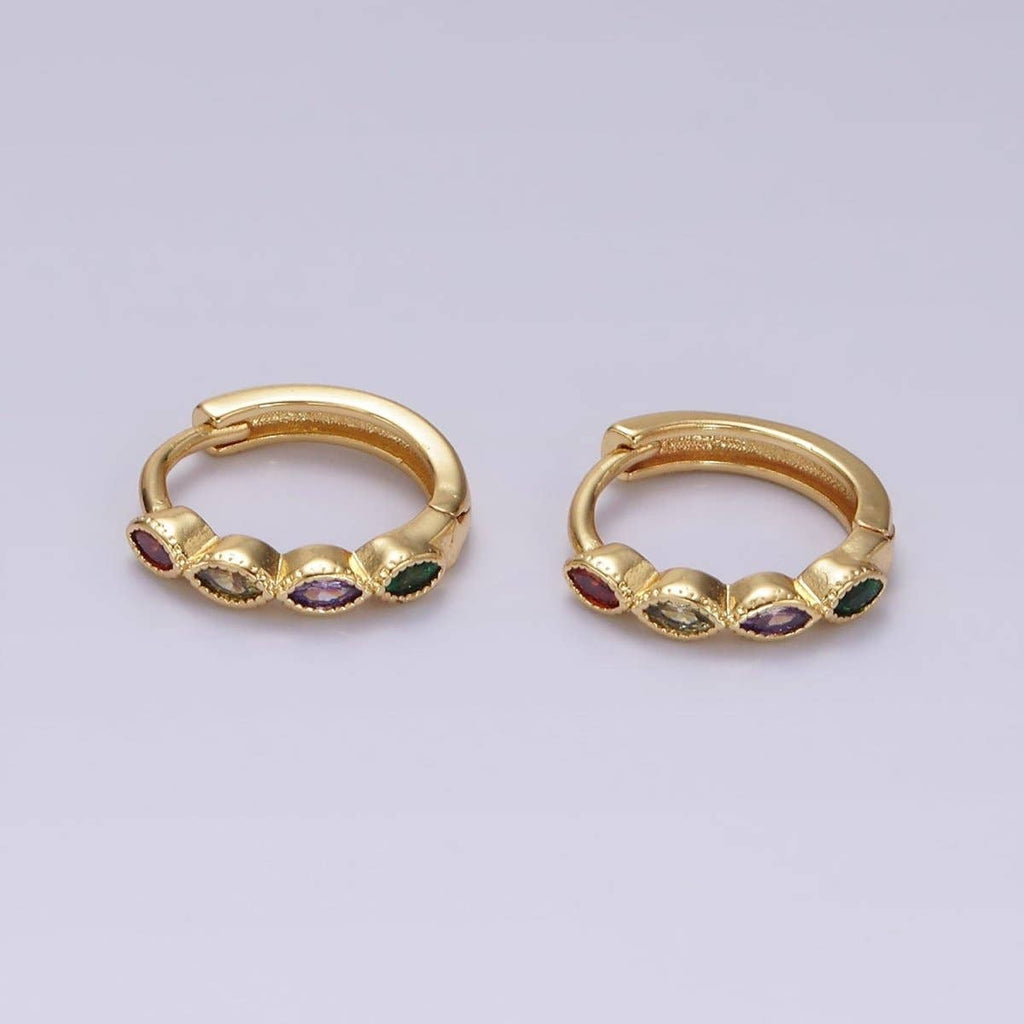14K Gold Filled Multicolor Marquise CZ Lined 13mm Huggie Earrings | V084