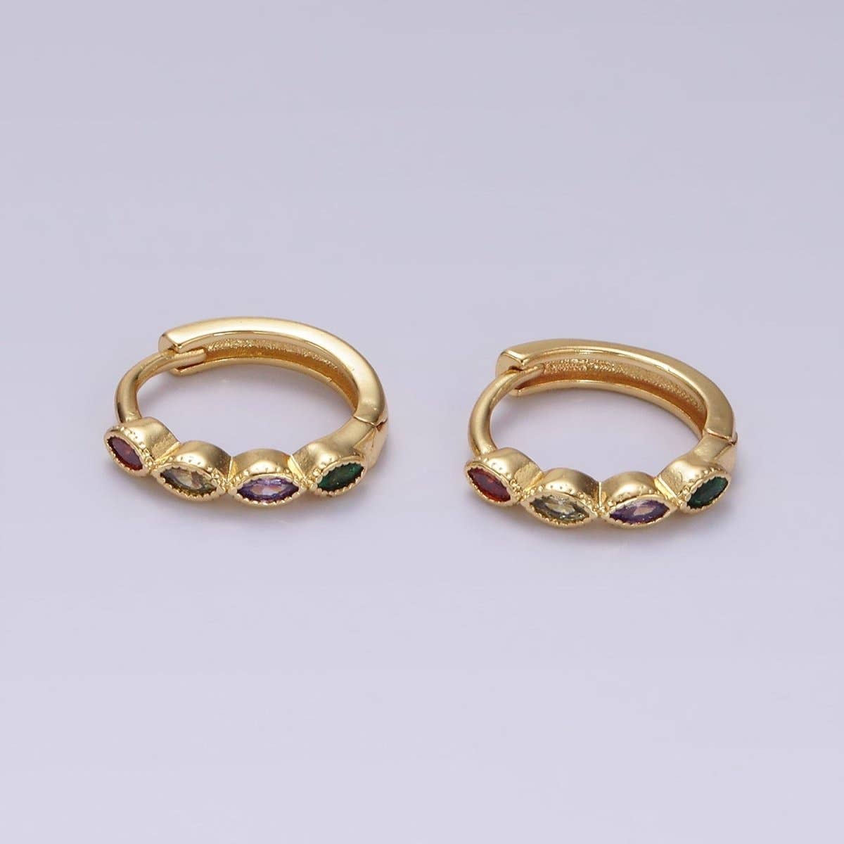 14K Gold Filled Multicolor Marquise CZ Lined 13mm Huggie Earrings | V084