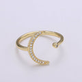 1pc Cresent Moon Star CZ, Adjustable Gold Ring R315