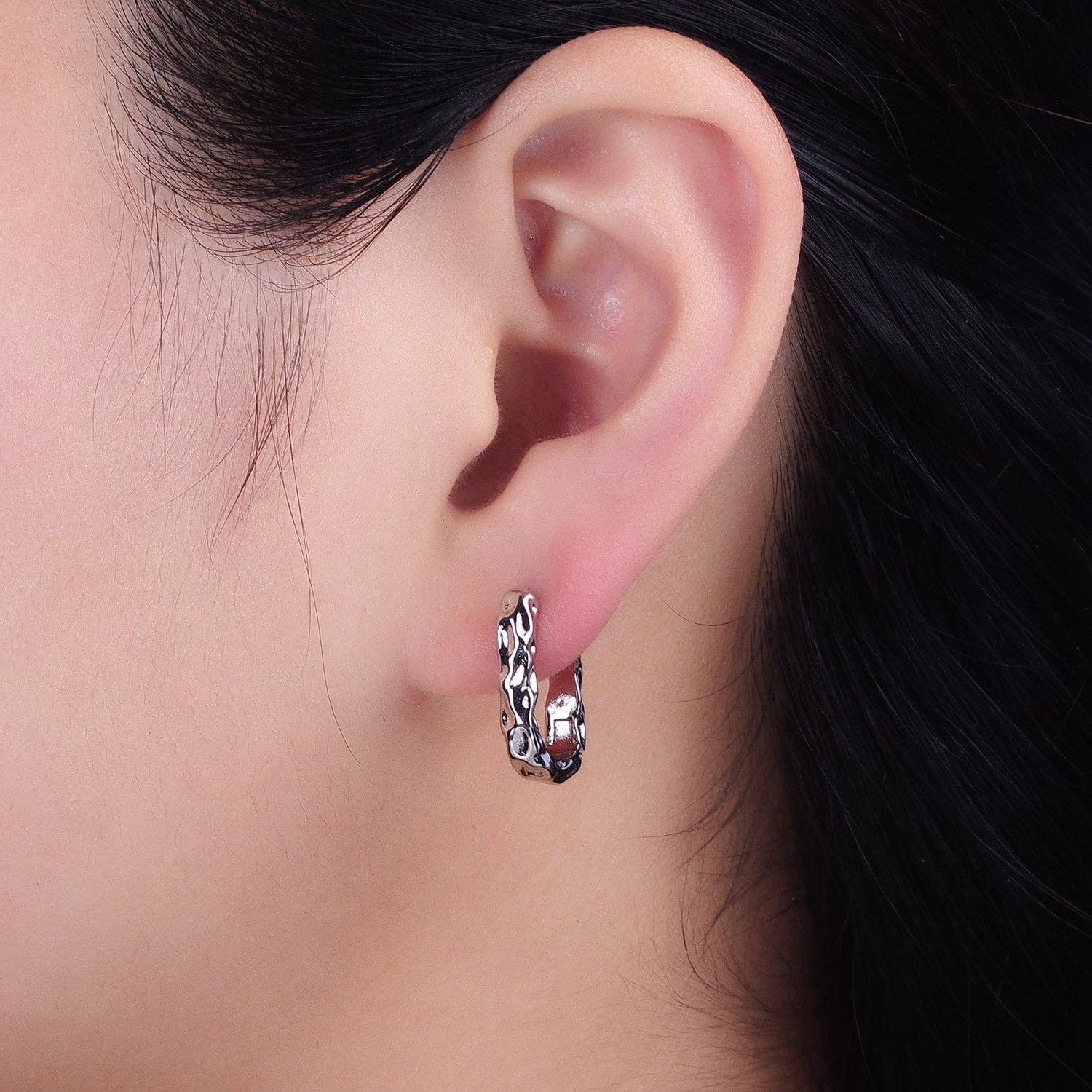 Gold Filled Hammered Textured Oblong Hoop Earrings