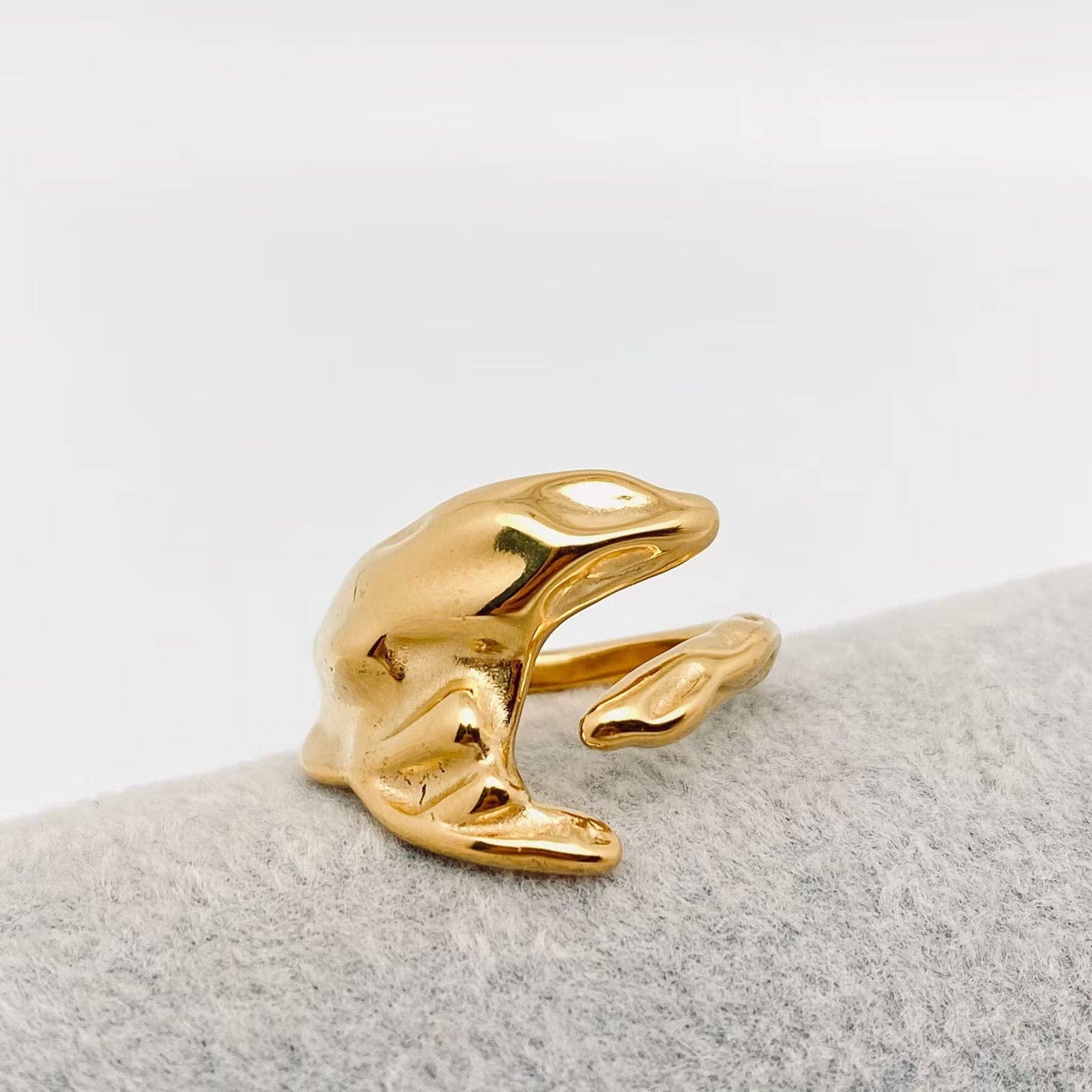 Irregular Texture Design 18K Gold Plated  Steel Ring - FGS