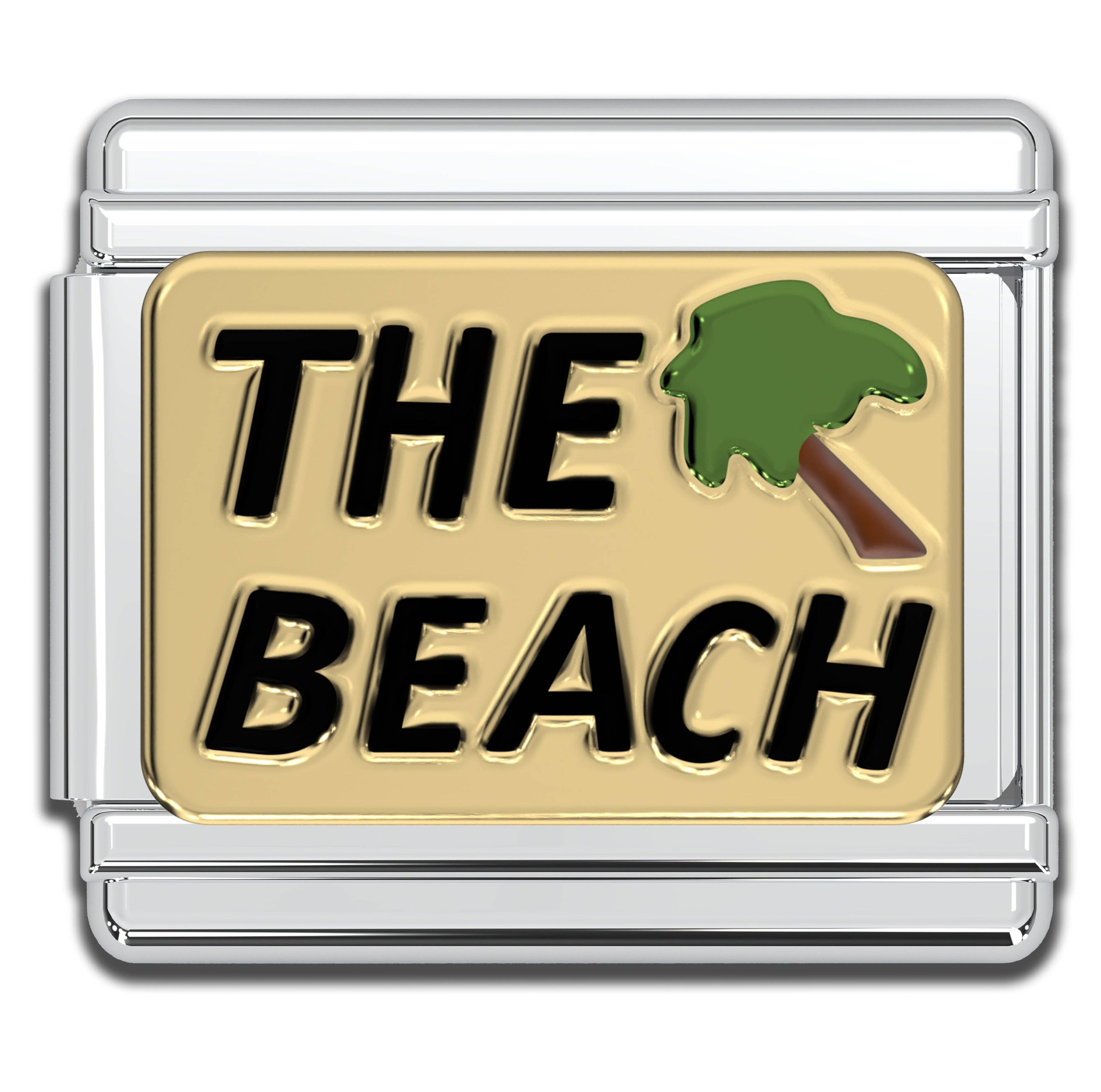 Italian Bracelet Charm - "The Beach" Text 9mm Links
