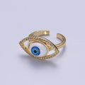 Micro Paved CZ Open Blue Evil Eye of Ra Protection Adjustabl