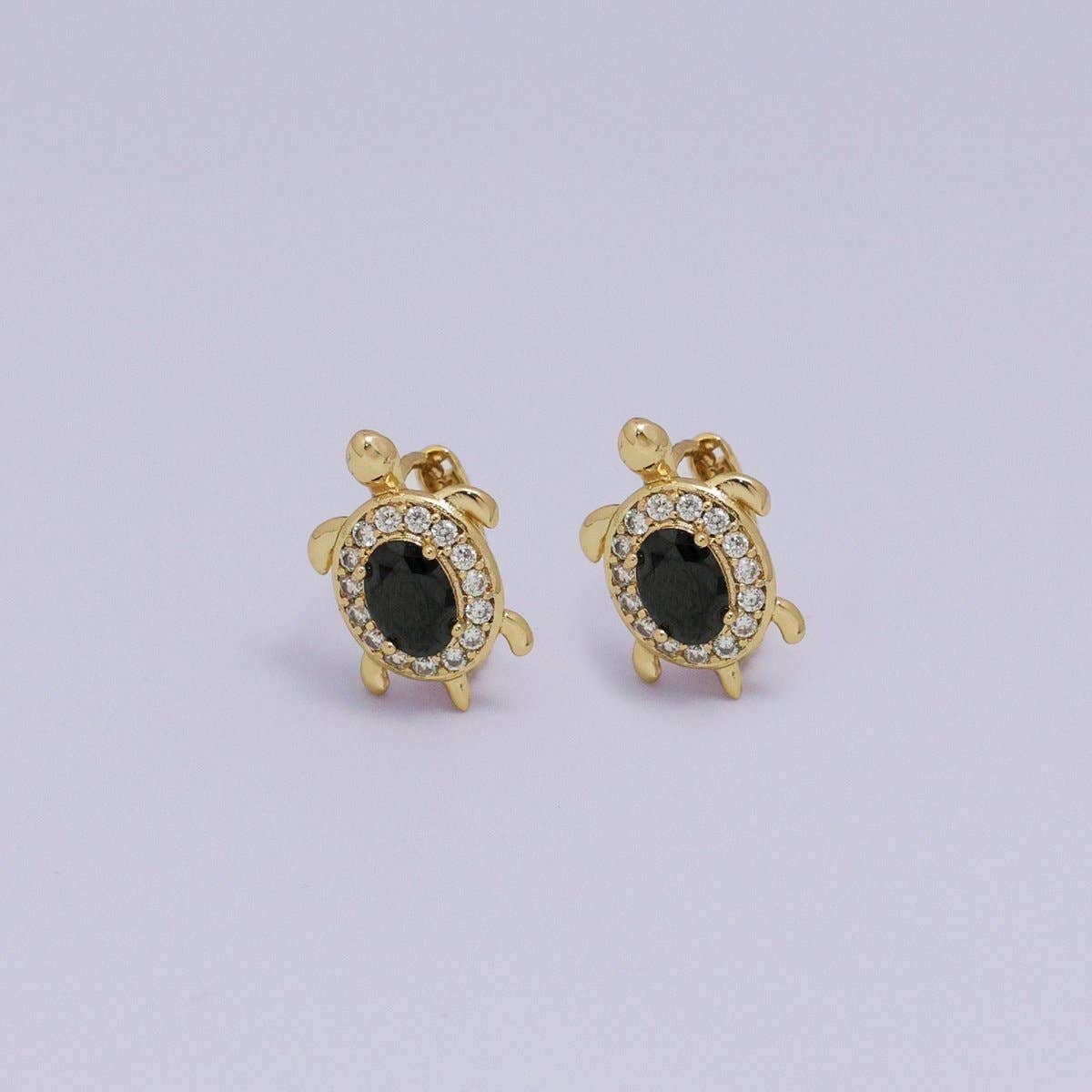 24K Gold Filled Micro Paved CZ Turtle Tortoise Animal Huggie Earrings | AB1036 - AB1062