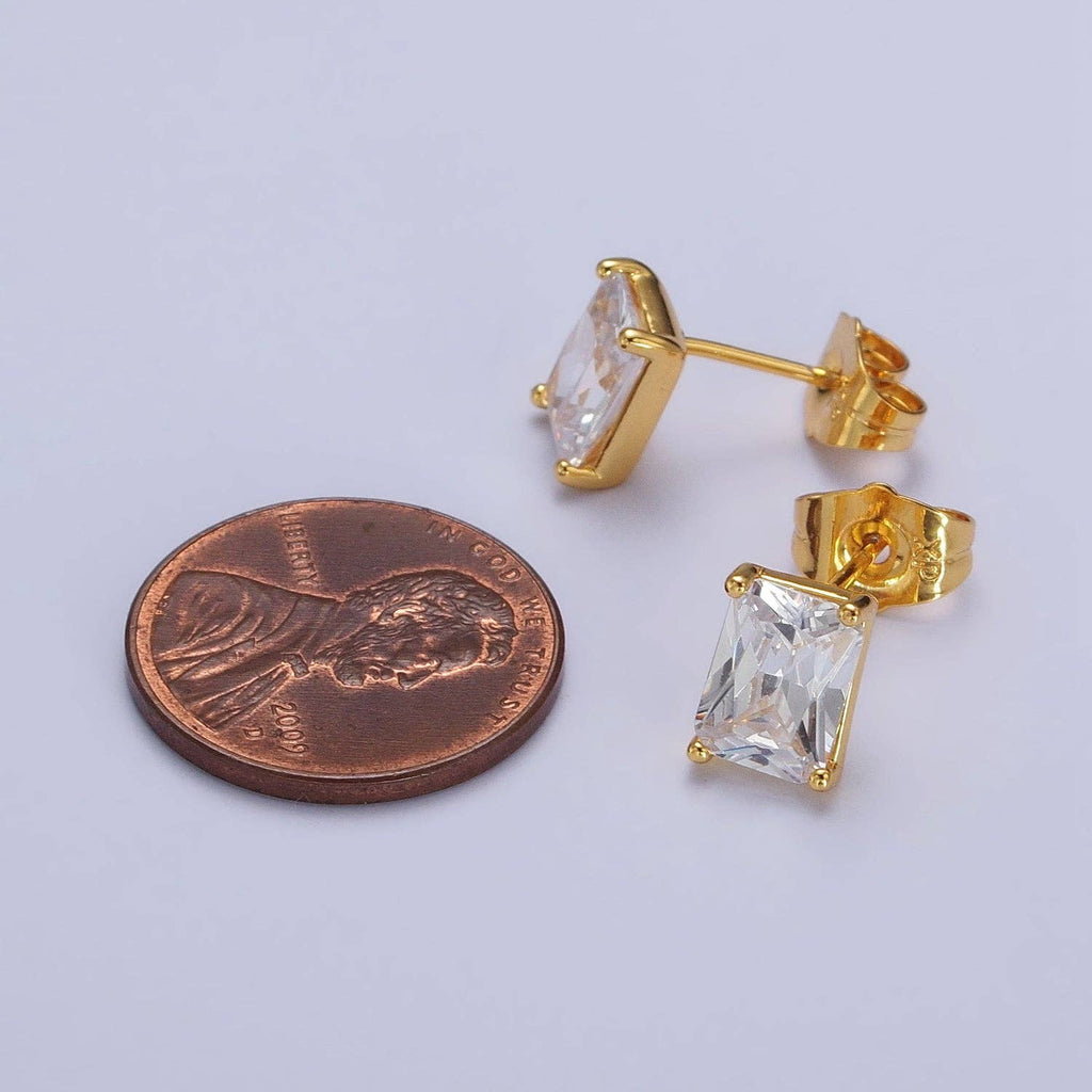 24K Gold Filled Clear Baguette CZ Minimalist Stud Earrings