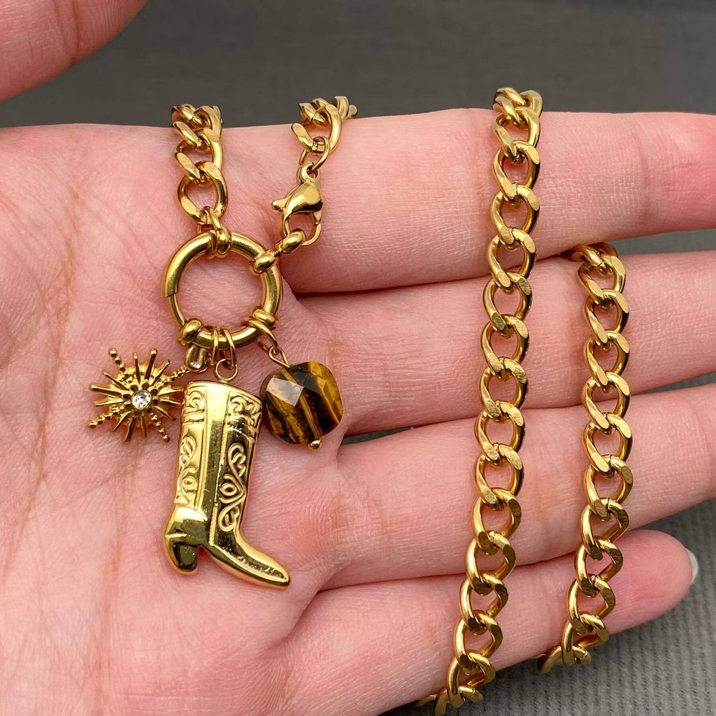 Western Boot Charm 18K Gold Plated SS Necklace - FGS/WJ