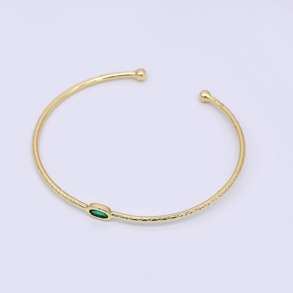 24K Gold Filled Blue CZ Simple Solitaire Cuff Bracelet | WA-3403